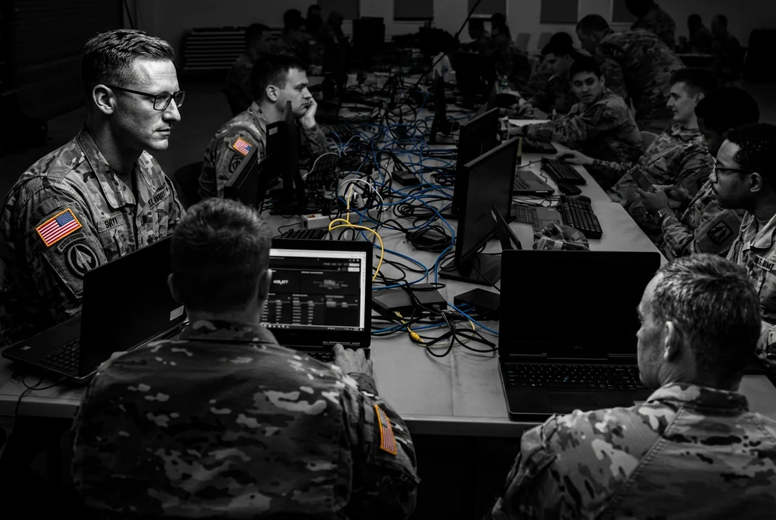 Soldiers conducting defensive cyberspace operations at a cyber range